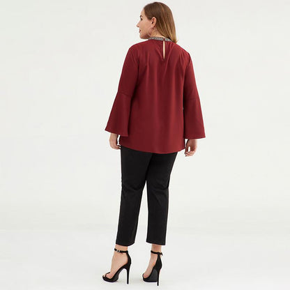 Plus Size Women 3/4 Bell Sleeve Cut-out Choker Top