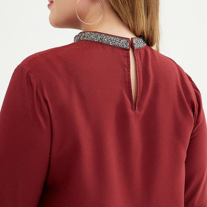 Plus Size Women 3/4 Bell Sleeve Cut-out Choker Top