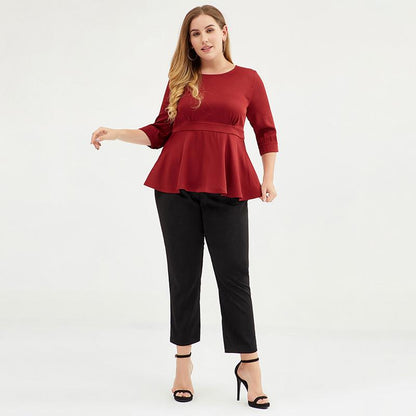 Plus Size Women 3/4 Puff Sleeve Peplum Top