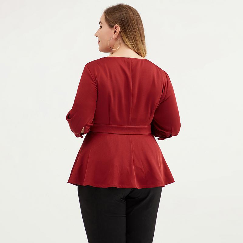 Plus Size Women 3/4 Puff Sleeve Peplum Top