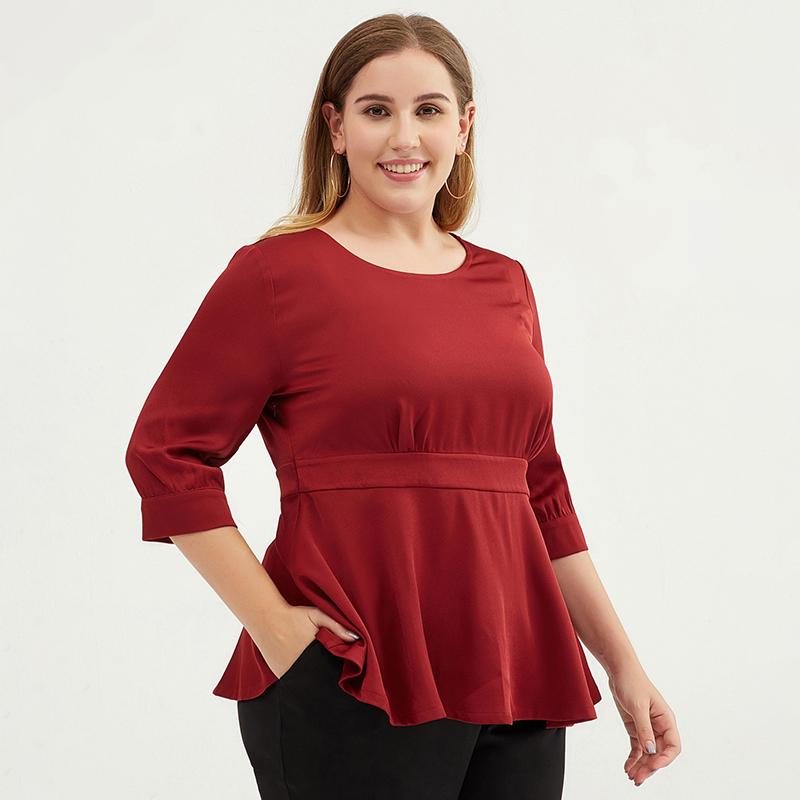 Plus Size Women 3/4 Puff Sleeve Peplum Top
