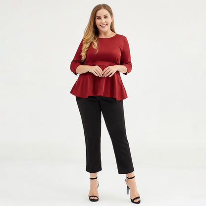 Plus Size Women 3/4 Puff Sleeve Peplum Top