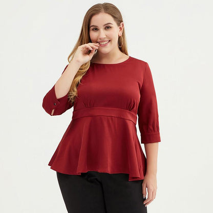 Plus Size Women 3/4 Puff Sleeve Peplum Top
