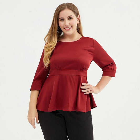 Plus Size Women 3/4 Puff Sleeve Peplum Top