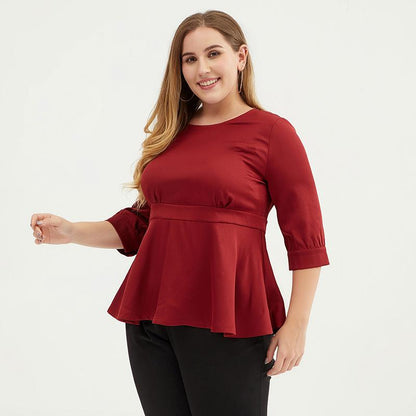 Plus Size Women 3/4 Puff Sleeve Peplum Top