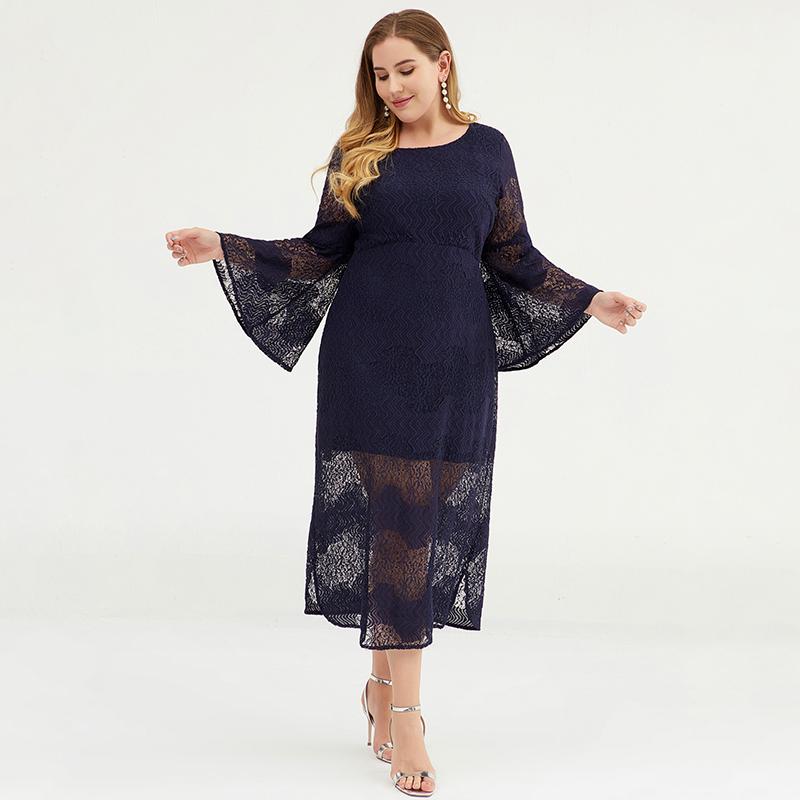 Plus Size Women Bell Sleeve Lace Sheath Dress