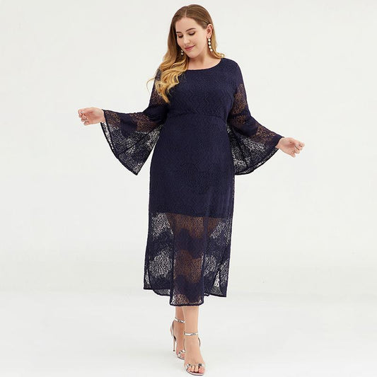 Plus Size Women Bell Sleeve Lace Sheath Dress