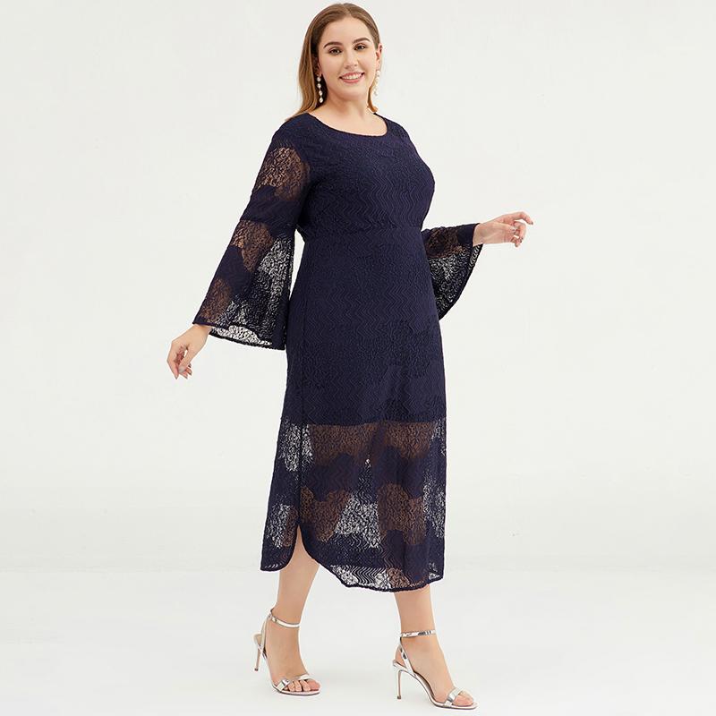 Plus Size Women Bell Sleeve Lace Sheath Dress