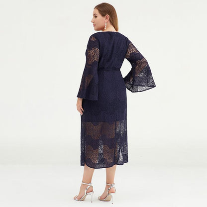 Plus Size Women Bell Sleeve Lace Sheath Dress