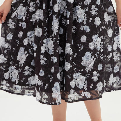 Plus Size Women Cold Shoulder Floral Chiffon Maxi Dress