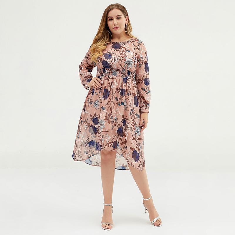 Plus Size Women Floral Chiffon Midi Maxi Dress With Belt
