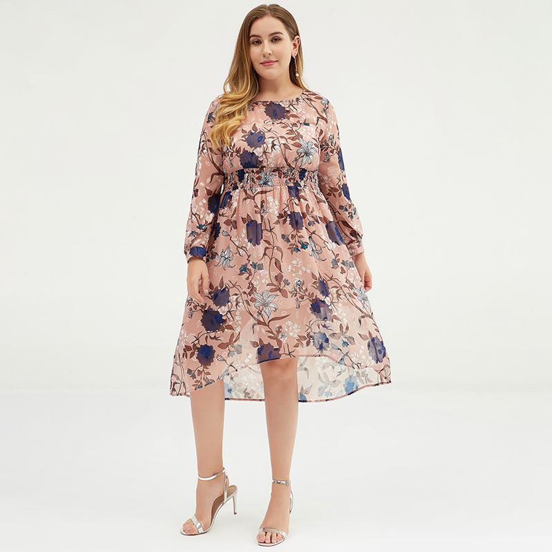 Plus Size Women Floral Chiffon Midi Maxi Dress With Belt