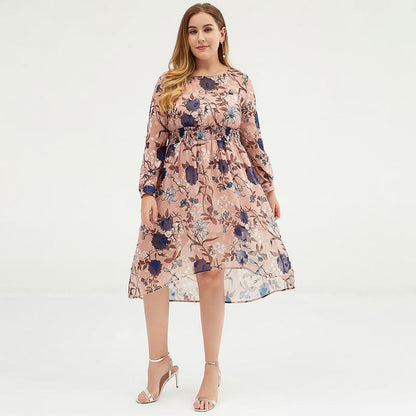 Plus Size Women Floral Chiffon Midi Maxi Dress With Belt