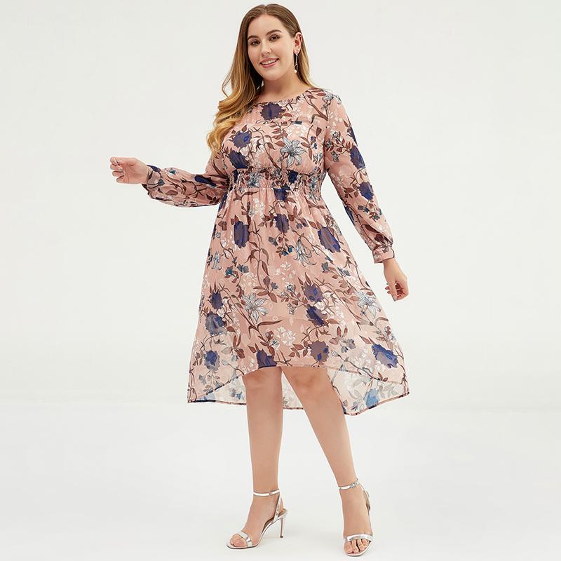 Plus Size Women Floral Chiffon Midi Maxi Dress With Belt