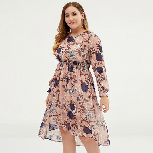 Plus Size Women Floral Chiffon Midi Maxi Dress With Belt