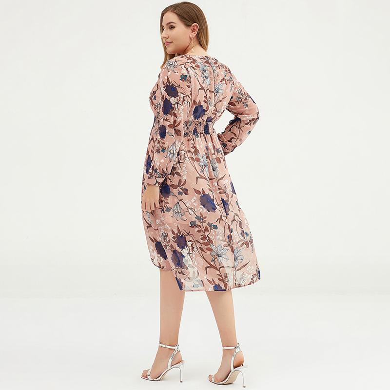 Plus Size Women Floral Chiffon Midi Maxi Dress With Belt