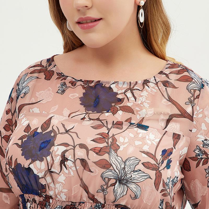 Plus Size Women Floral Chiffon Midi Maxi Dress With Belt