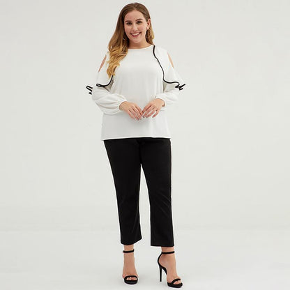 Plus Size Women Hollowed-out Lace Shoulder Top