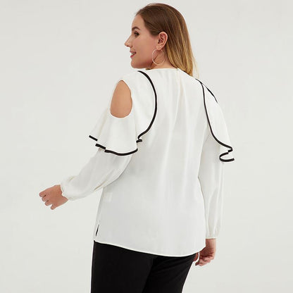 Plus Size Women Hollowed-out Lace Shoulder Top