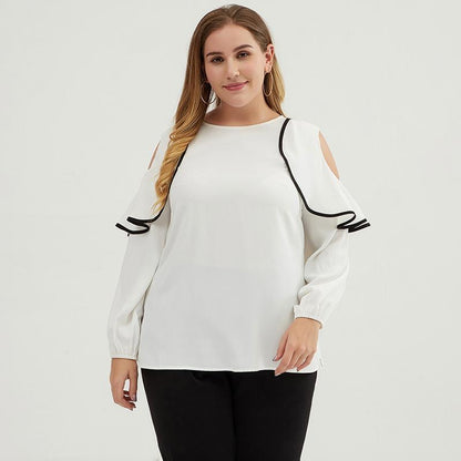 Plus Size Women Hollowed-out Lace Shoulder Top