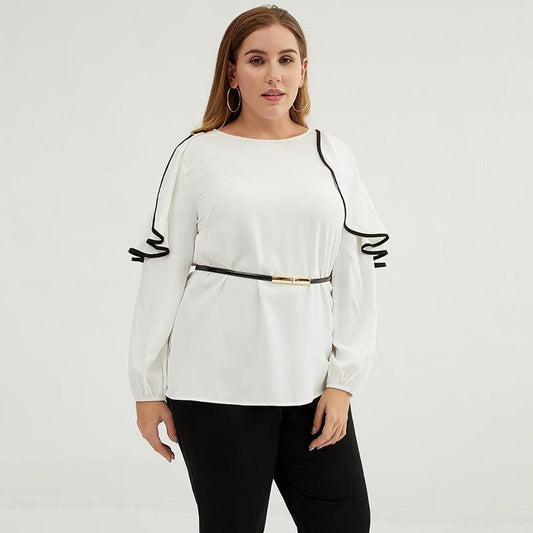 Plus Size Women Hollowed-out Lace Shoulder Top