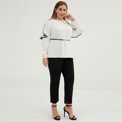 Plus Size Women Hollowed-out Lace Shoulder Top