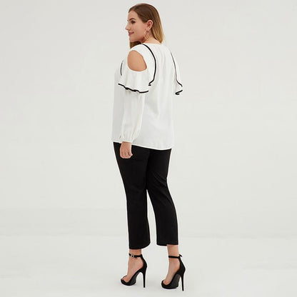 Plus Size Women Hollowed-out Lace Shoulder Top