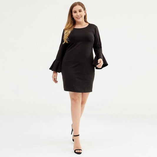 Plus Size Women Little Bell Sleeve Black Sheath Dress