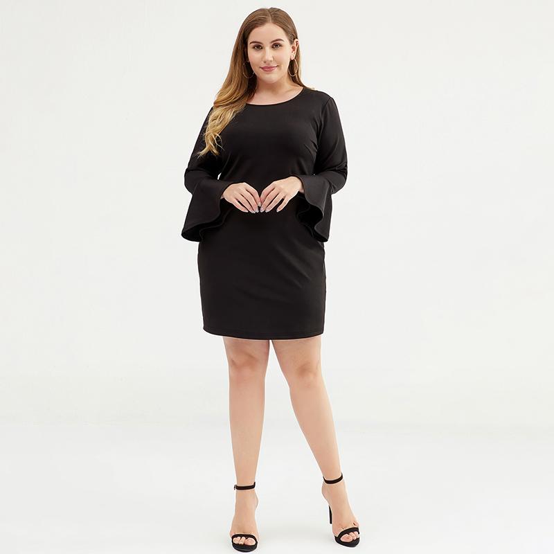 Plus Size Women Little Bell Sleeve Black Sheath Dress