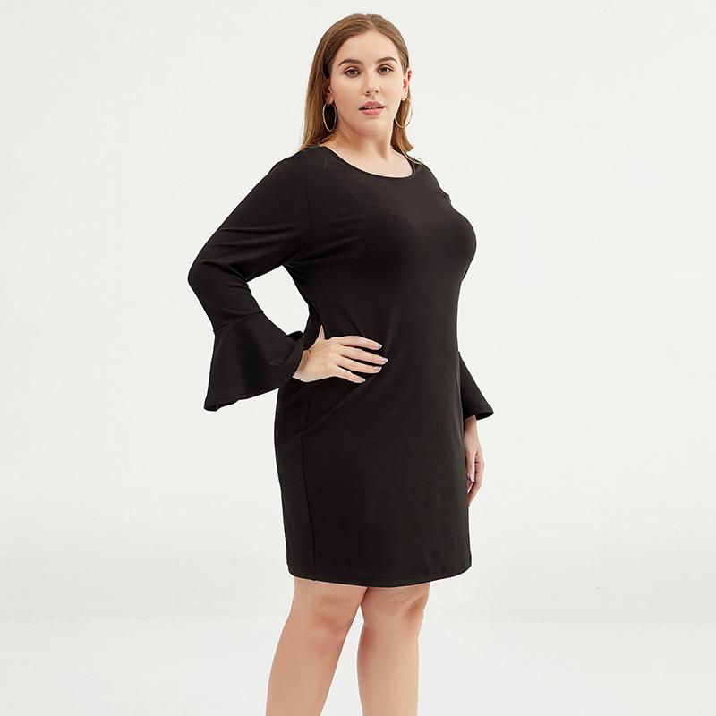 Plus Size Women Little Bell Sleeve Black Sheath Dress