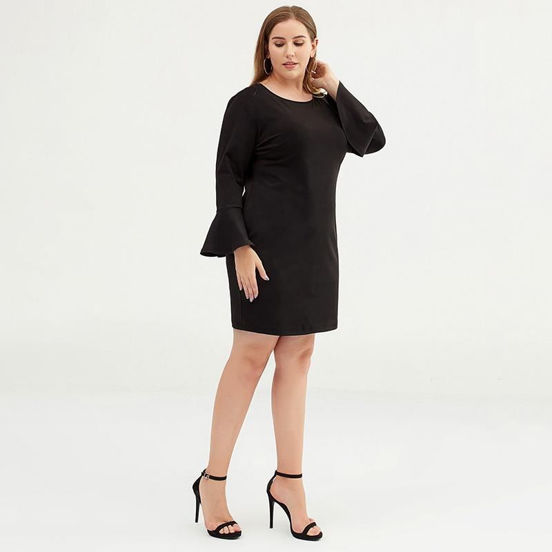 Plus Size Women Little Bell Sleeve Black Sheath Dress