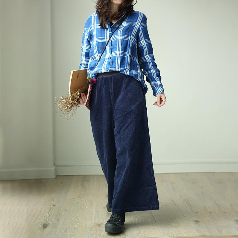 Plus Size Women Plaid Preppy Style Blue Shirt