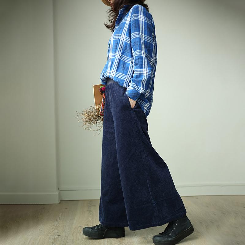 Plus Size Women Plaid Preppy Style Blue Shirt