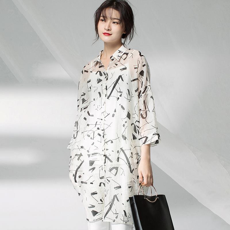 Plus Size Women Printing Cardigan Midi Black Dress