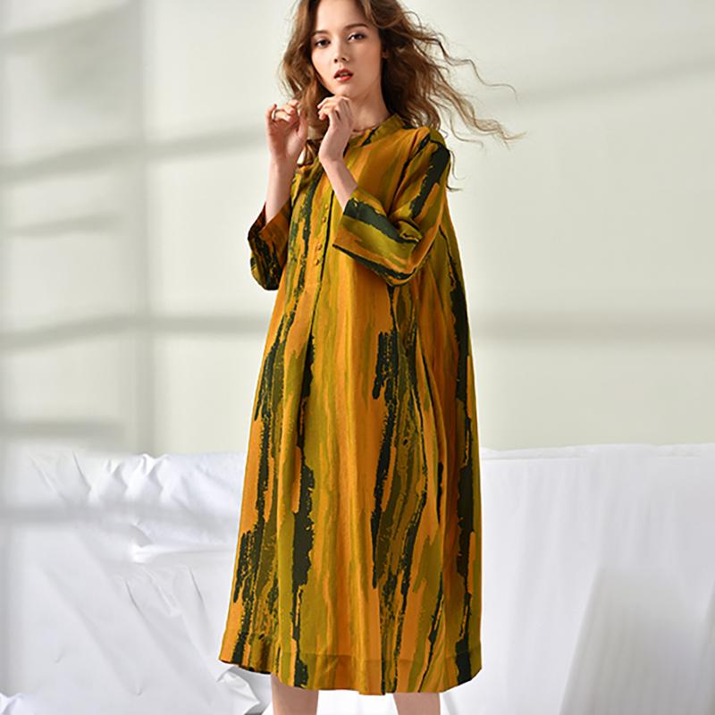 Plus Size Women Printing Loose Midi Dress