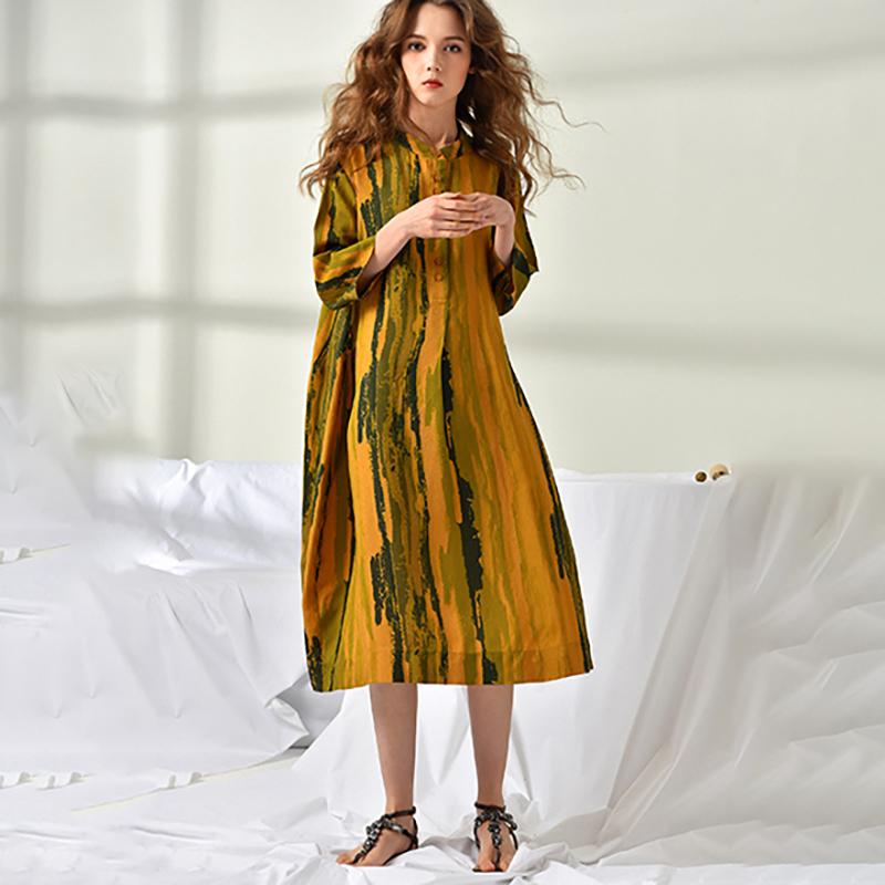 Plus Size Women Printing Loose Midi Dress