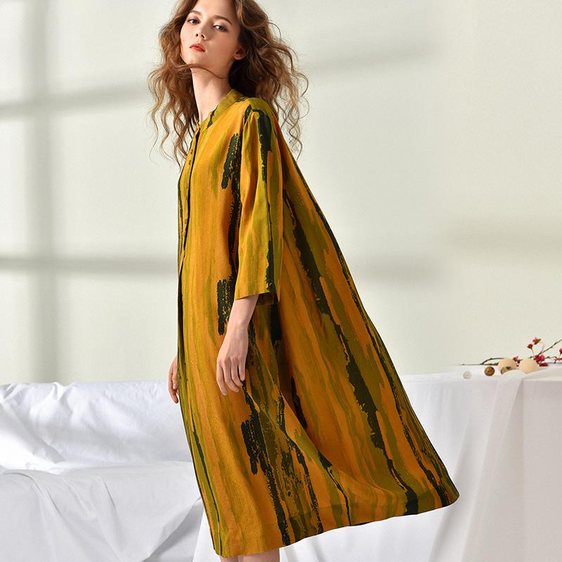 Plus Size Women Printing Loose Midi Dress