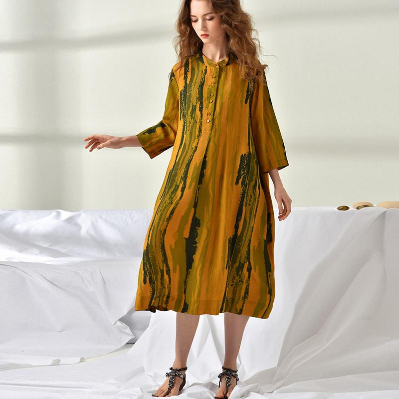 Plus Size Women Printing Loose Midi Dress