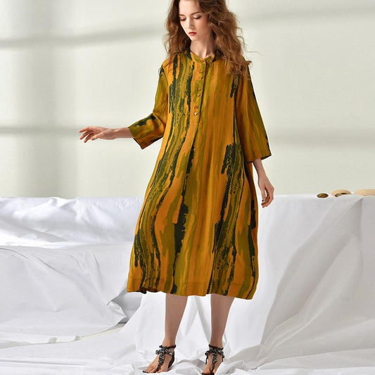 Plus Size Women Printing Loose Midi Dress