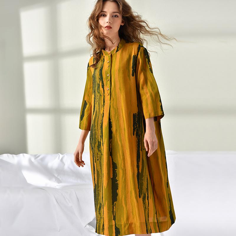 Plus Size Women Printing Loose Midi Dress