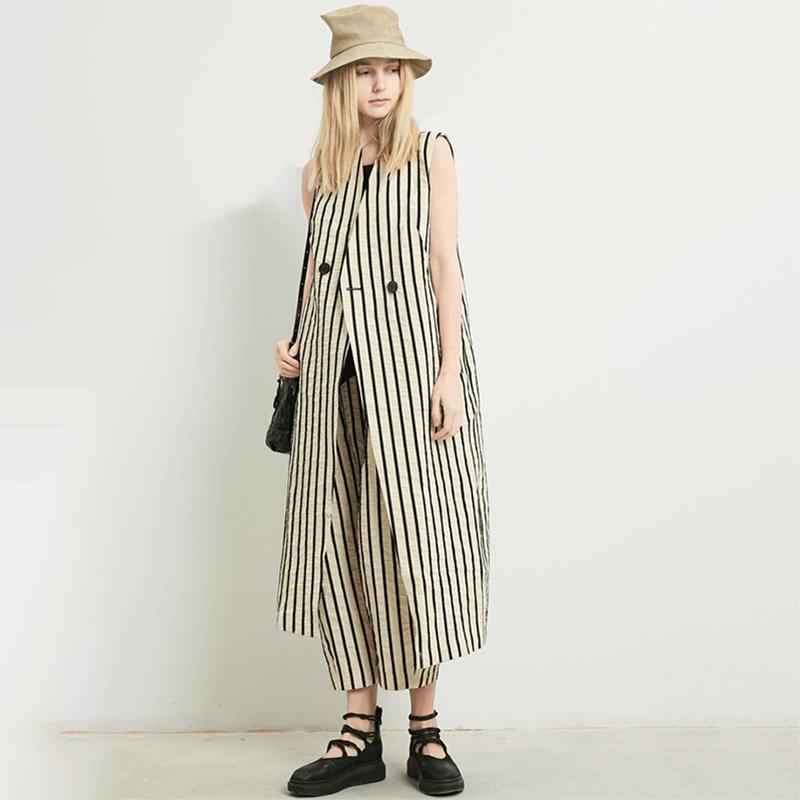 Plus Size Women Stripe Vest Coat