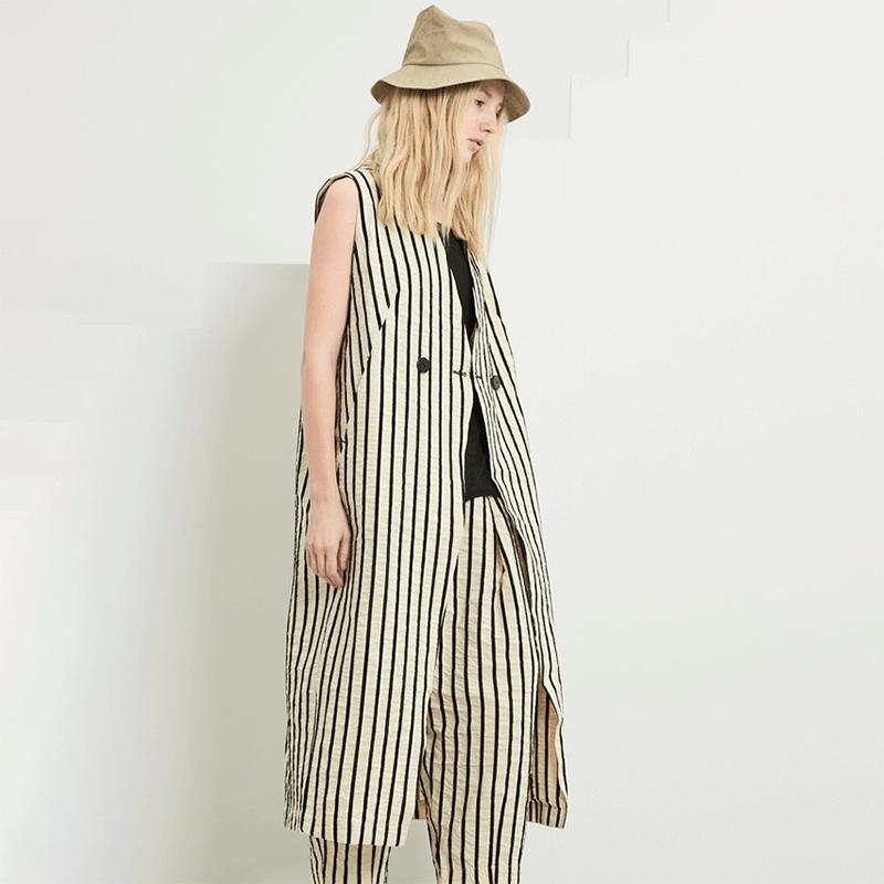 Plus Size Women Stripe Vest Coat