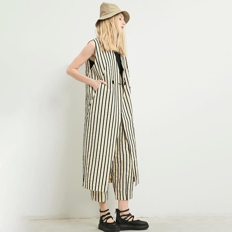 Plus Size Women Stripe Vest Coat
