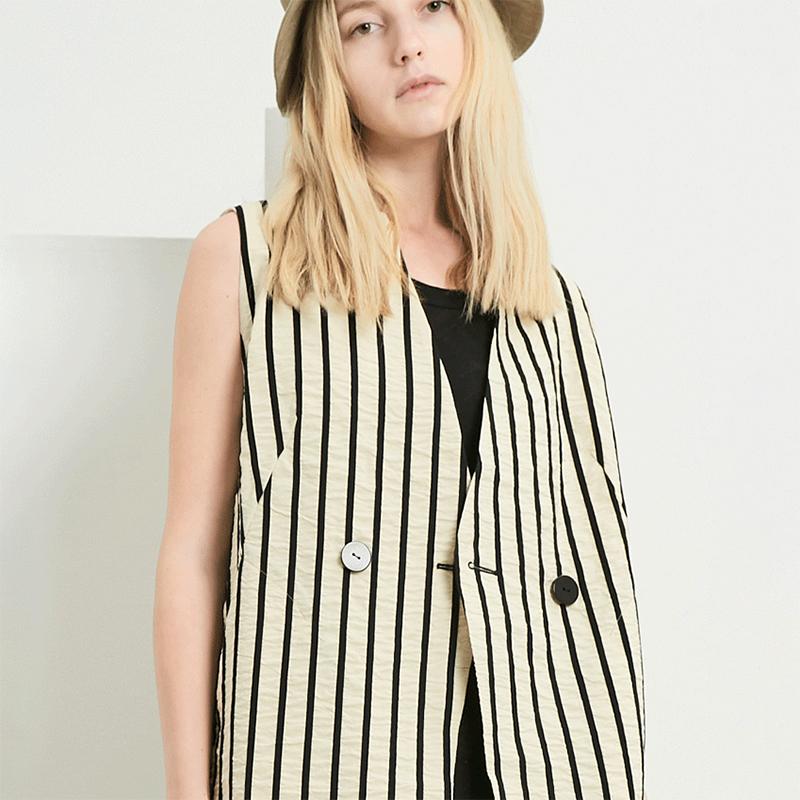 Plus Size Women Stripe Vest Coat