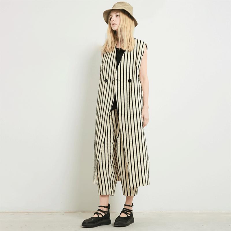 Plus Size Women Stripe Vest Coat