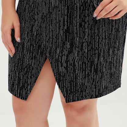Plus Size Women V-Neck Belted Slim Mini Dress