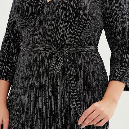 Plus Size Women V-Neck Belted Slim Mini Dress