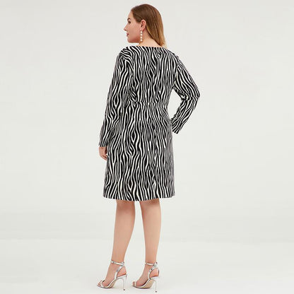 Plus Size Women V-Neck Zebra Fit & Flare Dress