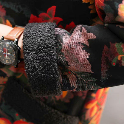 Plus Velvet Flower Loose Warm Hooded Coat