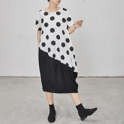 Polka Dot Irregular Spliced Loose Midi Dress